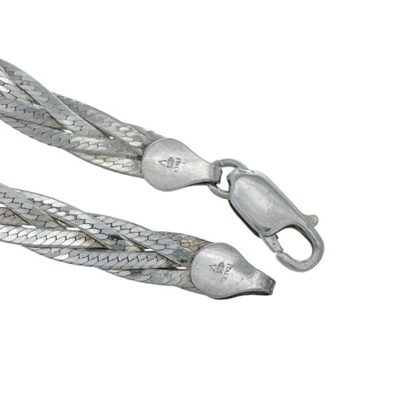Vintage Italian Sterling Silver 925 6.2mm Braided Flat Herringbone Necklace 24" - Picture 2 of 4